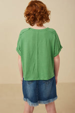 Green Raw Edge Detail Triblend Knit Dolman Tee