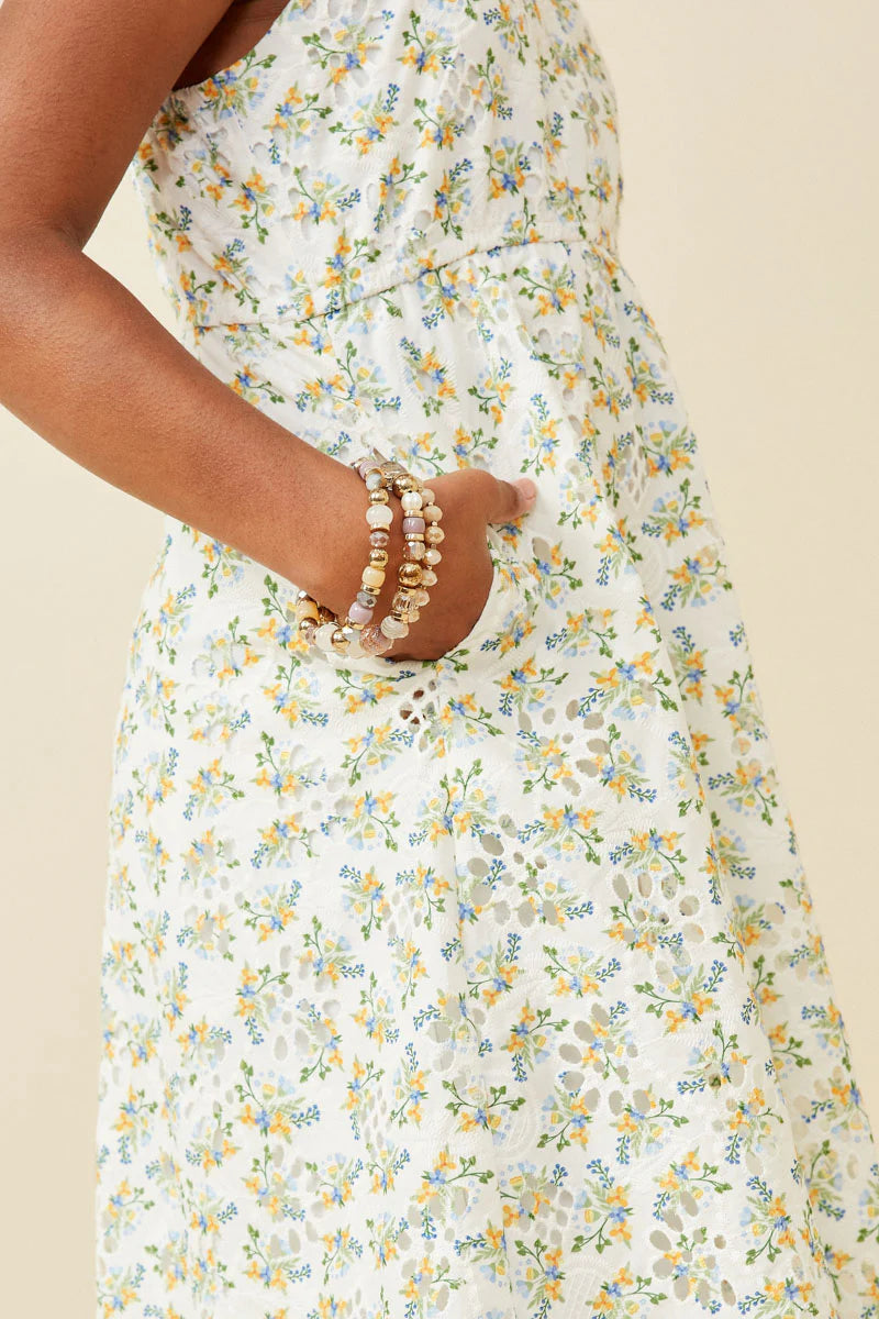 Floral Printed Eyelet Tank Dress