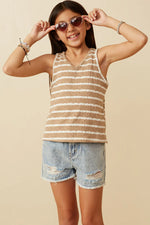 Cable Textured Striped Knit V Neck Tank