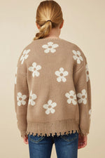 Taupe Distressed Floral Patterned Cardigan
