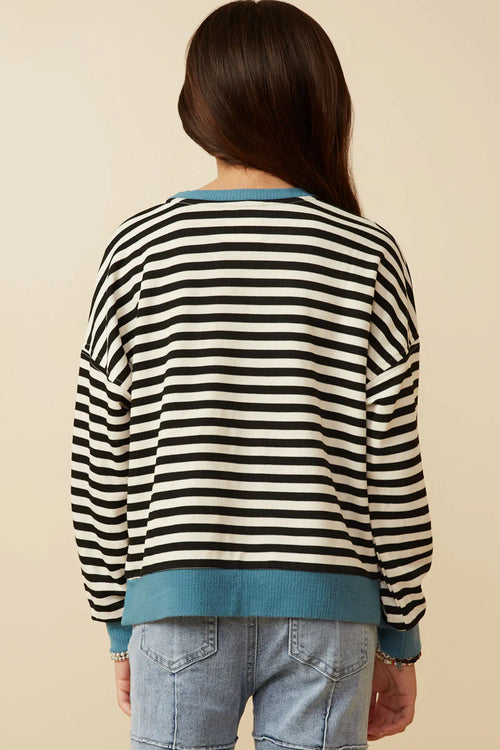 Contrast Banded Detail Ribbed Stripe Top