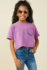 Purple Washed Raw Edge Pocket Tee