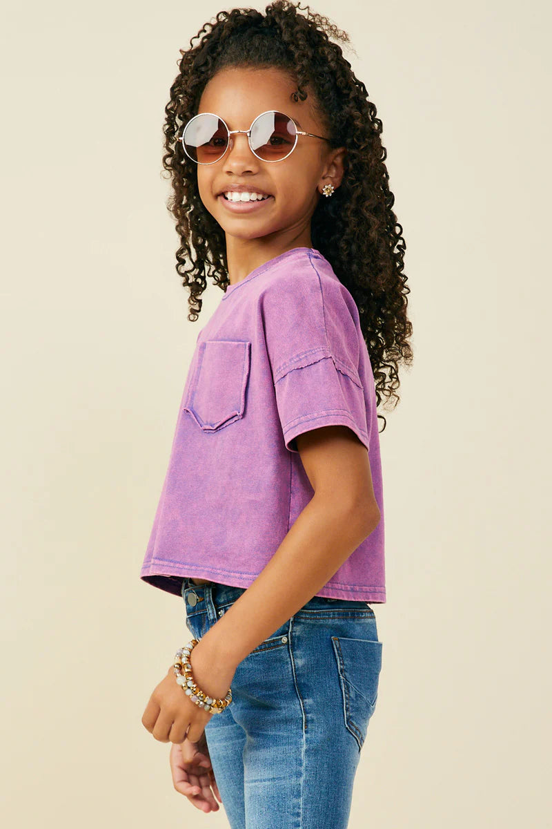 Purple Washed Raw Edge Pocket Tee
