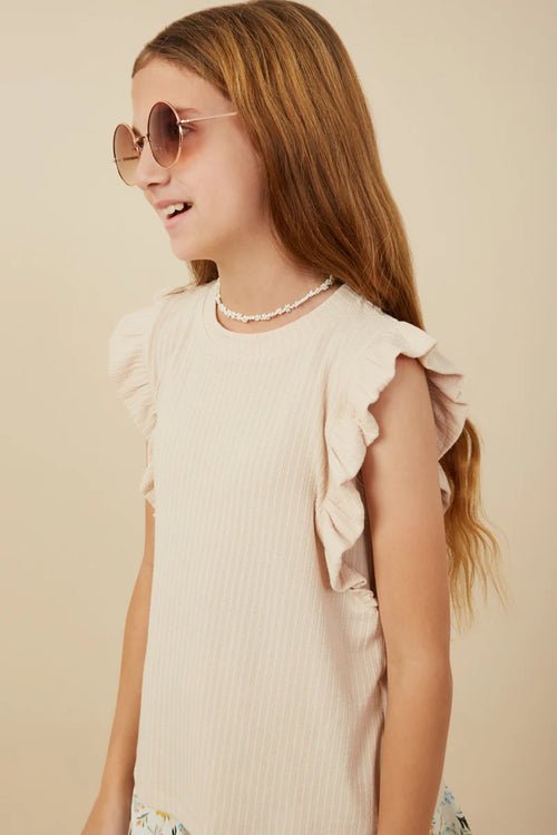 Beige Ribbed Ruffled Detail Knit Tank