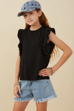 Black Ribbed Ruffled Detail Knit Tank