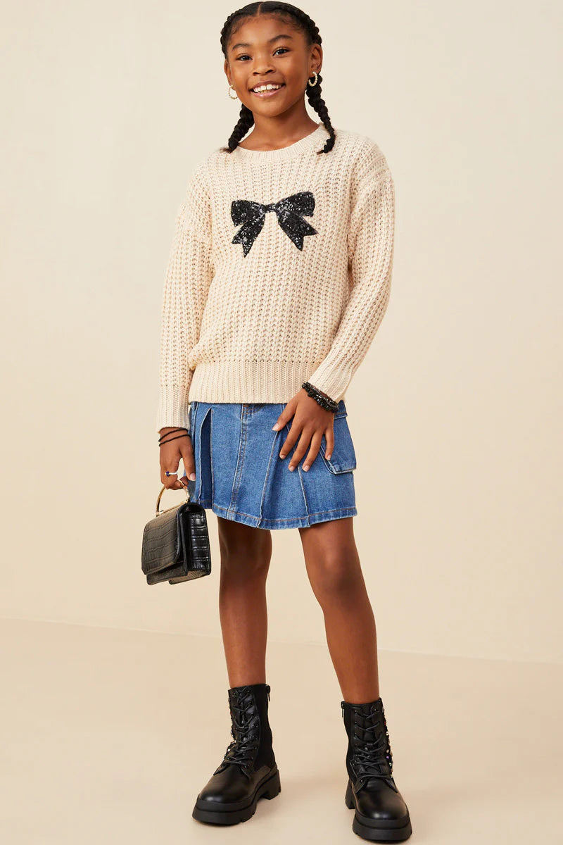 Sweater with Sequin Bow Patch