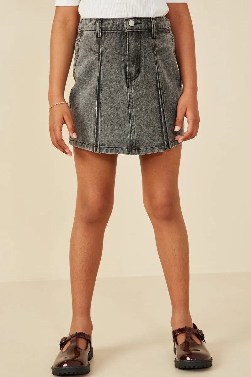 Black Box Pleated Washed Denim Skirt