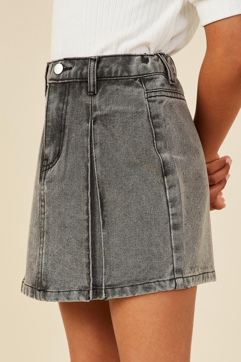 Black Box Pleated Washed Denim Skirt