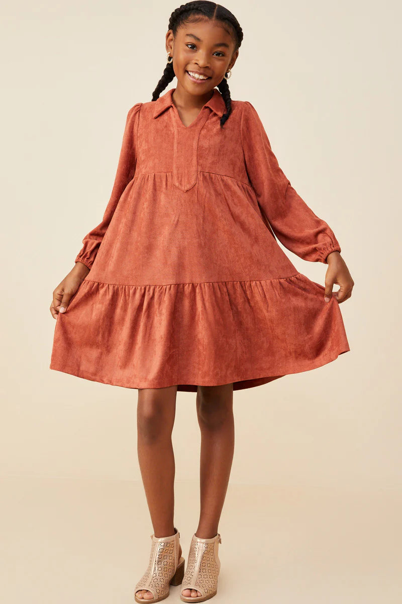 Open Collar Vegan Suede Swing Dress