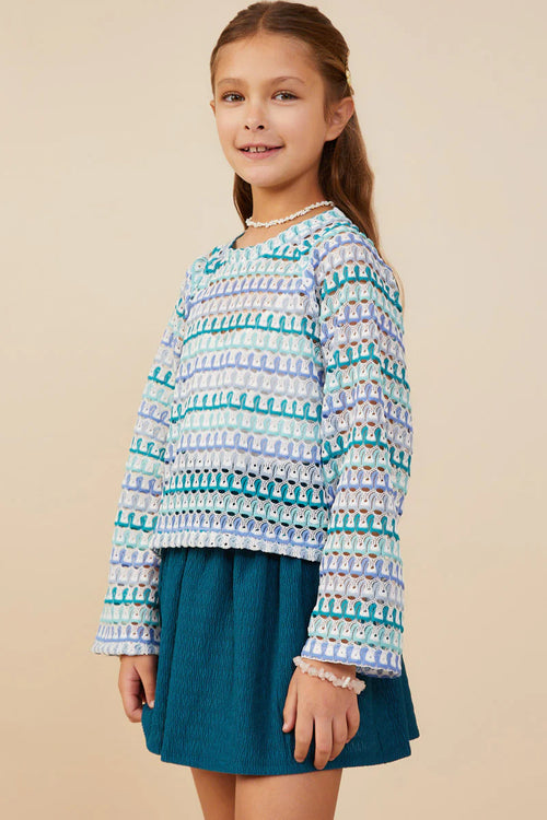 Blue Multicolor Loose Knit Relaxed Top