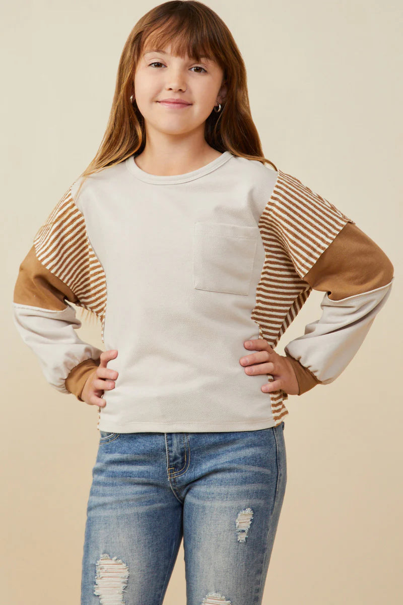 Stripe And Color Block Sleeve Detail Knit Top