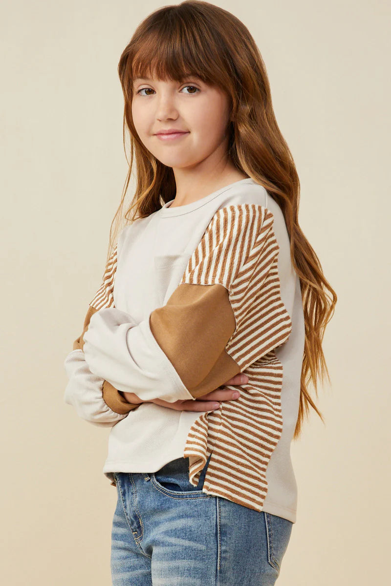 Stripe And Color Block Sleeve Detail Knit Top