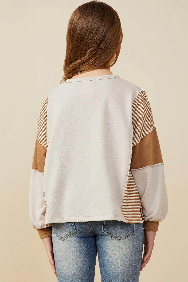 Stripe And Color Block Sleeve Detail Knit Top