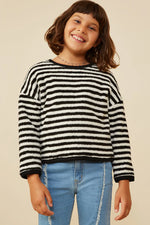 Fuzzy Fleece Striped Long Sleeve Top