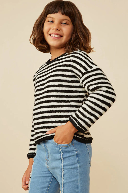 Fuzzy Fleece Striped Long Sleeve Top