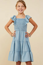 Smocked Detail Ruffled Sleeveless Tencel Dress