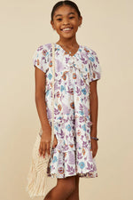 Forest Print Ruffle Detail Textured Gauze Dress