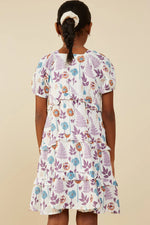 Forest Print Ruffle Detail Textured Gauze Dress