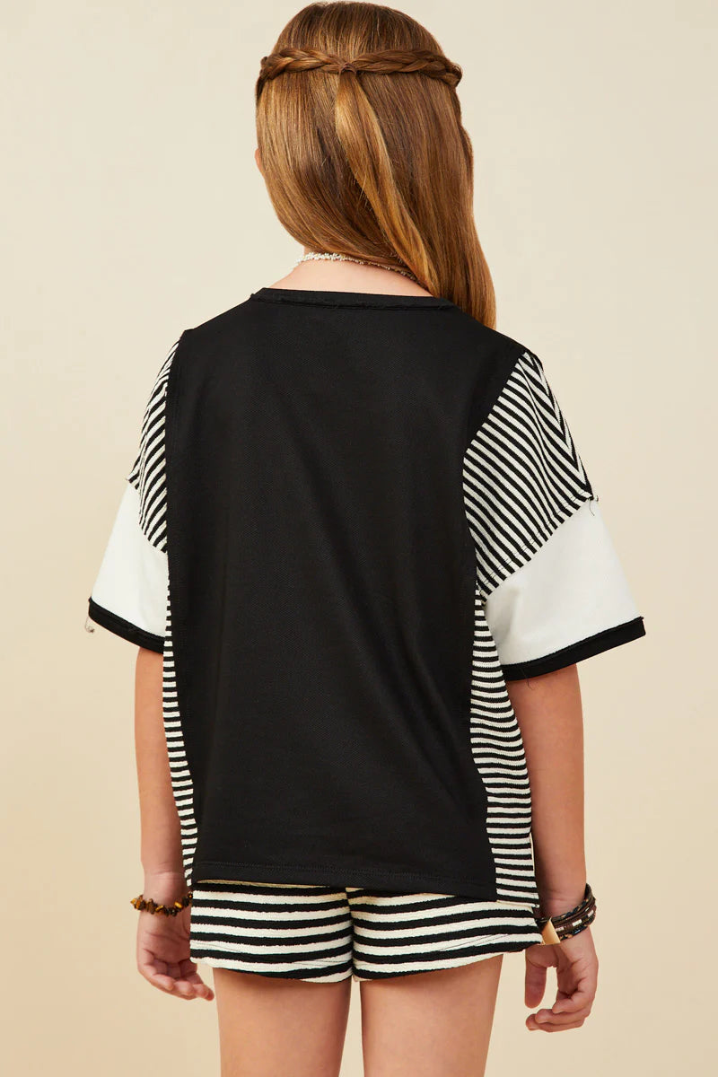 Black Colorblock Stripe Insert Top