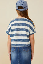 Denim Heathered Stripe V Neck Knit Top