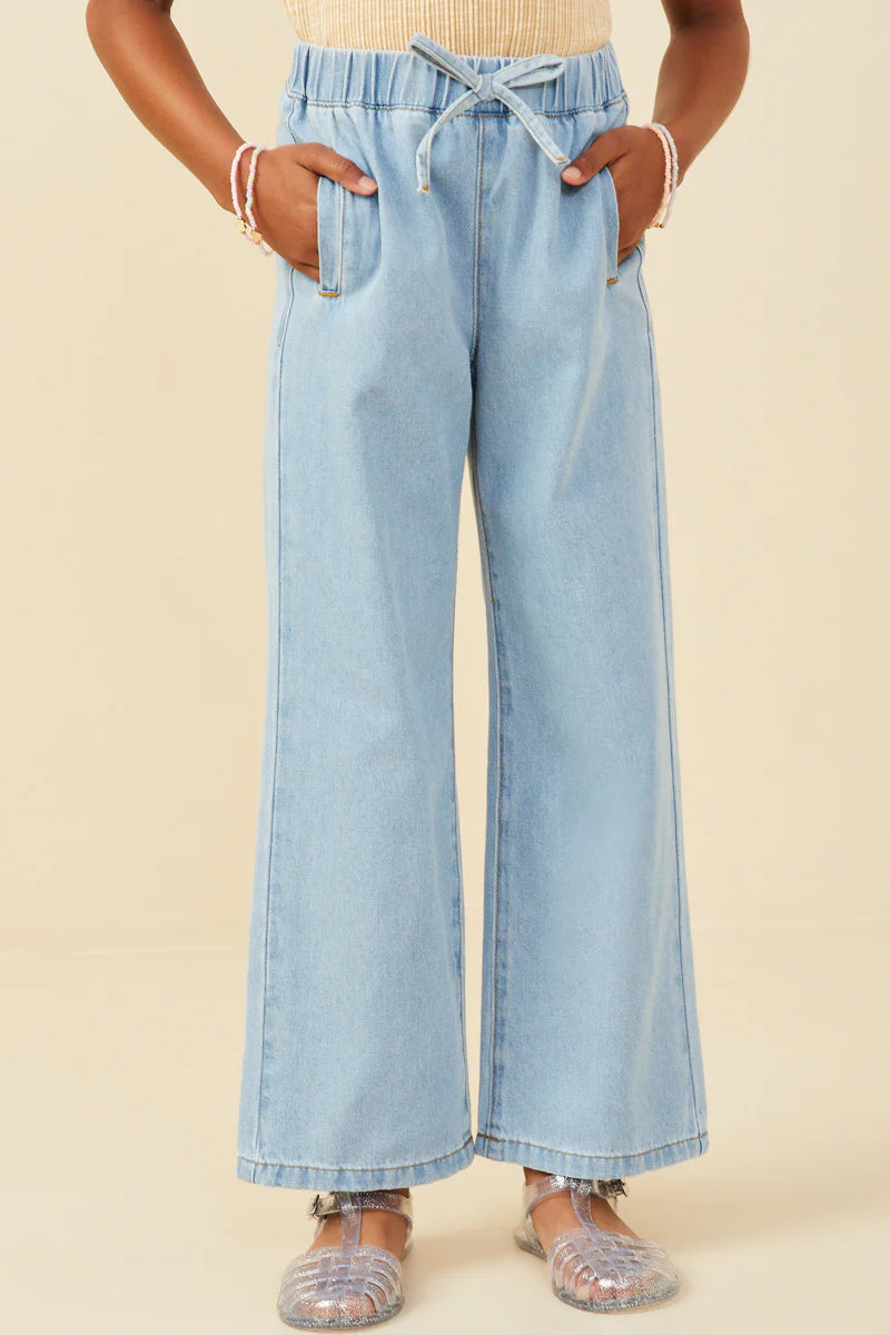 Wide Leg Drawstring Waist Denim Pants