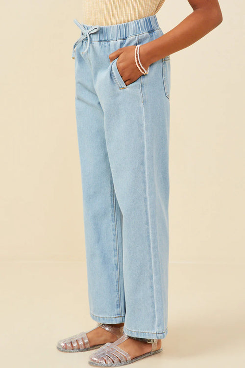 Wide Leg Drawstring Waist Denim Pants