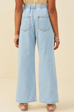 Wide Leg Drawstring Waist Denim Pants