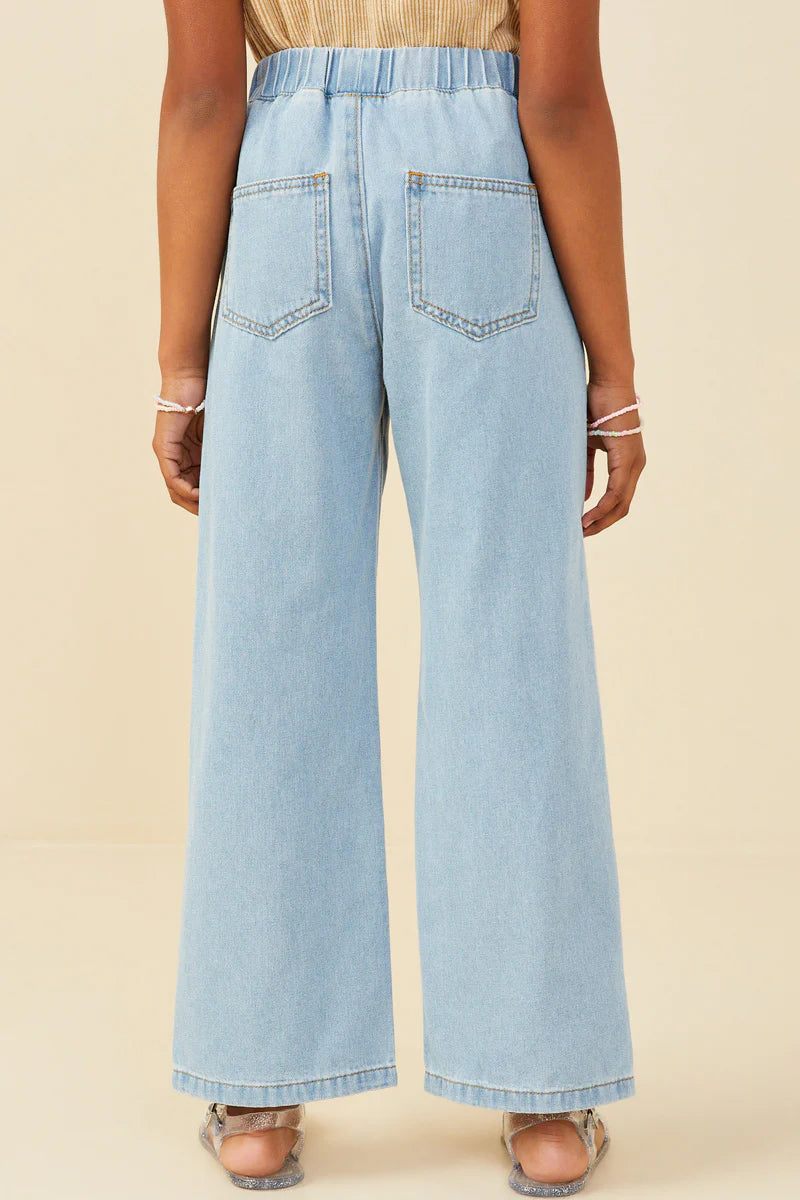 Wide Leg Drawstring Waist Denim Pants