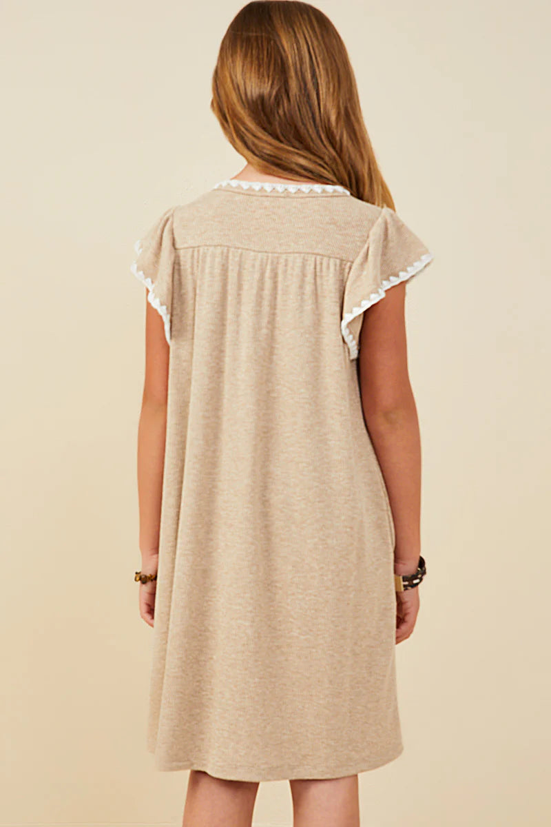 Crochet Contrast Stitched Ribbed Knit Dress
