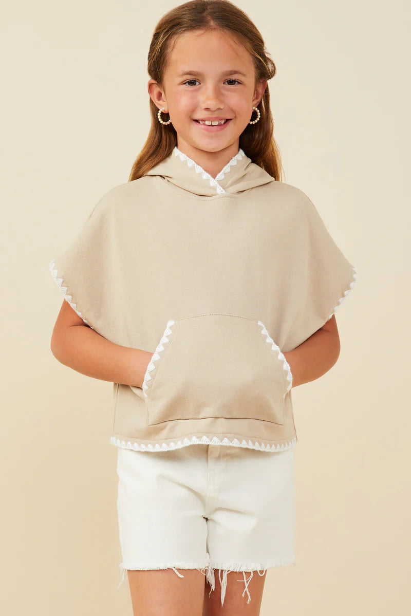 Crochet Contrast Stitched Hooded Tee