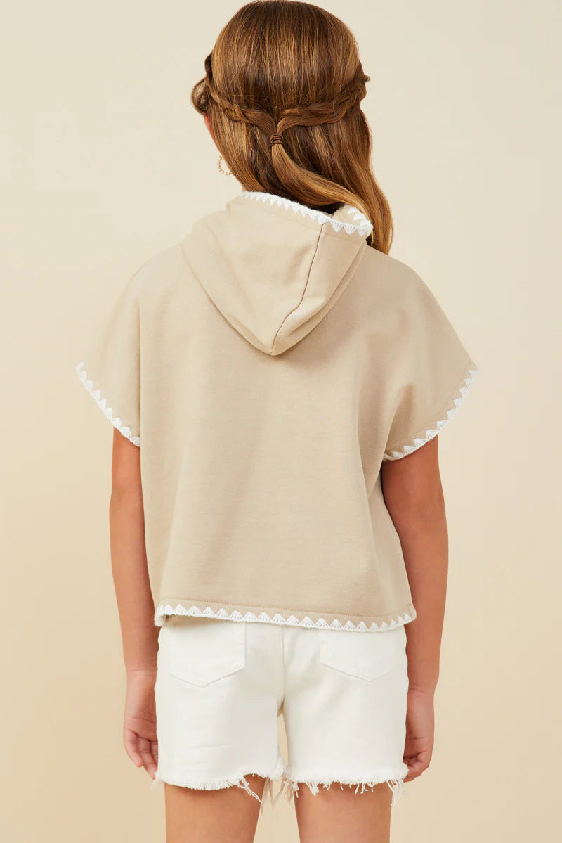 Crochet Contrast Stitched Hooded Tee