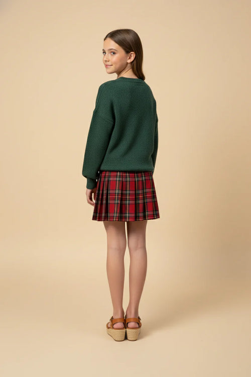 Plaid Pleated Twill Skirt