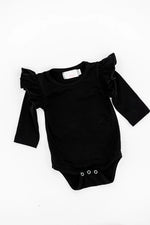 BLACK L/S FLUTTER SLEEVE ONESIE