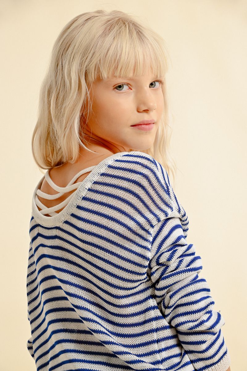 White & Navy Striped Long Slv Top