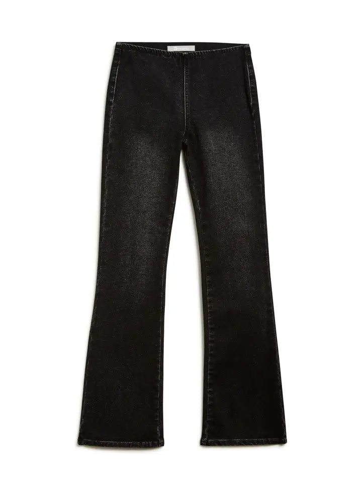 Black Washed Mid-Rise Pull On Flare