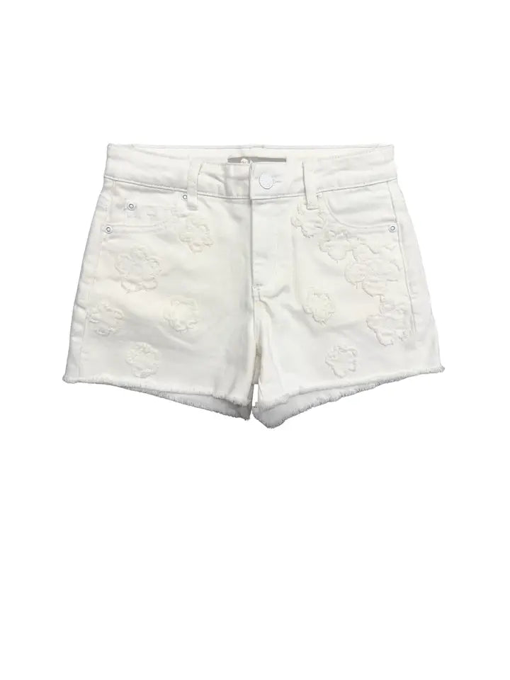 White Floral Patch Shorts