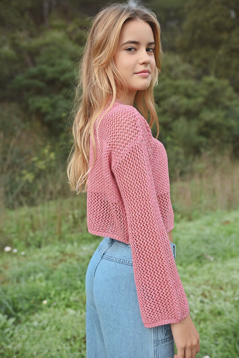 Pink Net Cropped Sweater