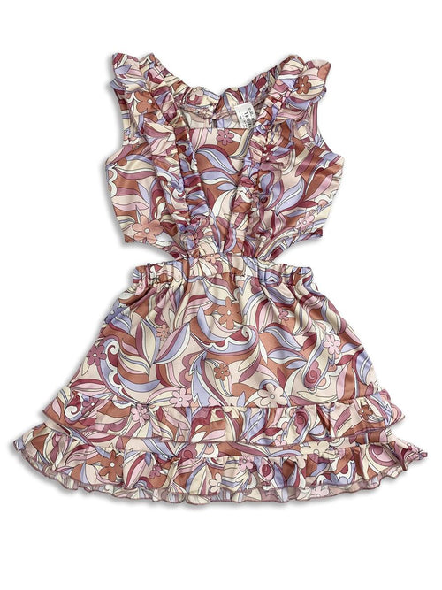 70s Print Cut Out Sides Dress