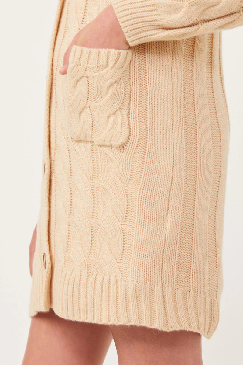 Cable Detail V Neck Buttoned Longline Sweater Cardigan