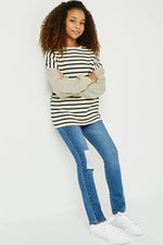 Contrast Stripe Sleeve Textured Knit Top