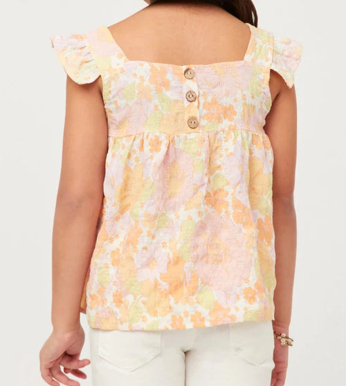 Floral Button Back Ruffle Tank