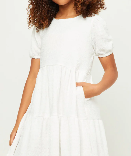 Textured Knit Roundneck Tiered Knit Dress