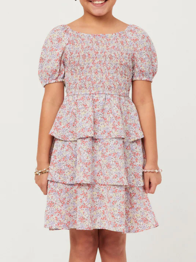 Ditsy Floral Ruffle Tiered Smocked Puff Sleeve Dress