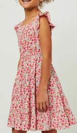 Floral Print Square Neck Ruffle Shoulder Dress